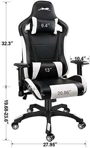 Leopard Gaming Chair, High Back PU Leather Office Chair, Adjustable Video Gaming Chairs, Swivel Racing Chair with Adjustable Armrest (Black/White)
