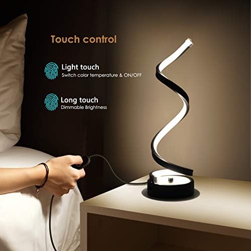 NUÜR Black Spiral LED Table Lamp, Dimmable Bedside Lamp, 15.8 Inch