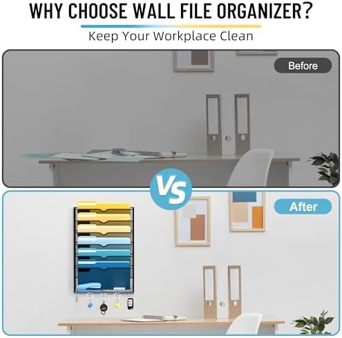7-Tier Hanging Wall File Organizer with Hooks for Office Organization