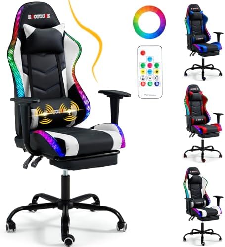 ECOTOUGE Racing Style RGB LED Lights Gaming Chair with Footrest