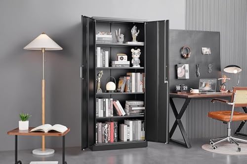 Guizeeopo Metal Storage Cabinet with Adjustable Shelves, Garage Storage Cabinets with Doors and Shelves, File Cabinets for Home Office, Kitchen Pantry Cabinet, 71'H, Black