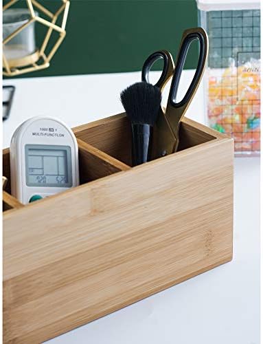 Bamboo Wood Pens Pencils Holder Cup for Desk Remote Control Holder, Caddy,Organizer,Desktop Storage with 3 Compartments,Makeup Brush Holder,Silverware Caddy for Party,Office Supplies (3 Grid)