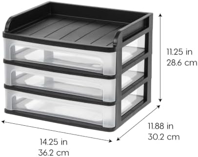 IRIS USA 3-Drawer Medium Desktop Organizer with Paper Tray, Black