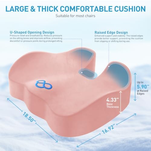 BlissTrends Extra Thick Seat Cushion for Office Chair & Car Seat, Pink