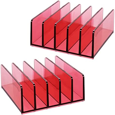 5 Slots Makeup Organizer for Desk, 2Pack Acrylic Mail Organizer Countertop for Sorting Mail, Business Card, Cash, Bill Money Organizer for Cash Envelope,Cash Tray for Cash Stuffing, Red