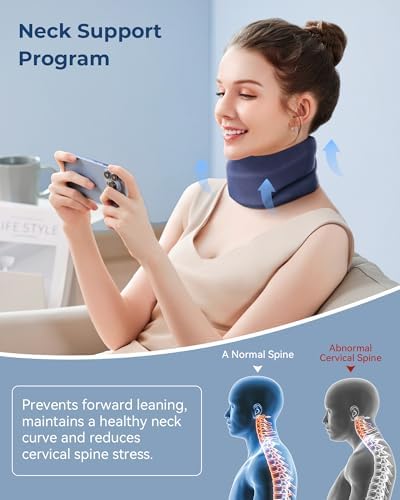 Neck Brace Cervical Collar - Neck Support Brace for Sleeping, Soft Foam Wraps Keep Vertebrae Stable and Aligned for Relief of Cervical Spine Pressure Dark Blue (12.6-15.8 Inch)