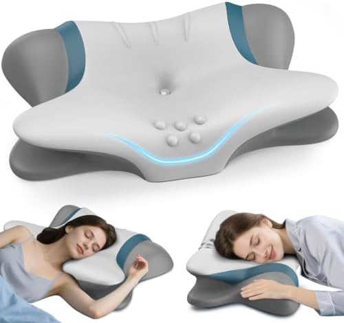 Pain Relief Cervical Neck Pillow, Ergonomic Contour | Q-Max Cooling | Non-Temperature Memory Foam | Side/Back/Stomach Sleeper Support for Sleeping, Reading, Scrolling (Silvergrey)