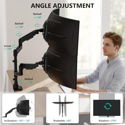 WALI Vertical Dual Monitor Arm for 13-49 inch Curved Screens, up to 44 lbs