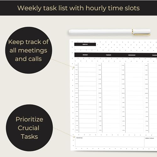 BLU MONACO | Dots Weekly Notepad with Hourly Time Blocking | 52-Page Tear-Off Weekly Planner Pad with Priorities, Goals & Water Tracker | Beautiful Desk Organizer for Productivity
