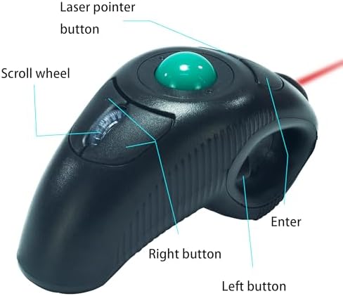 YUMQUA Wireless Trackball Mouse, Finger Handheld Mouse with Laser Pointer