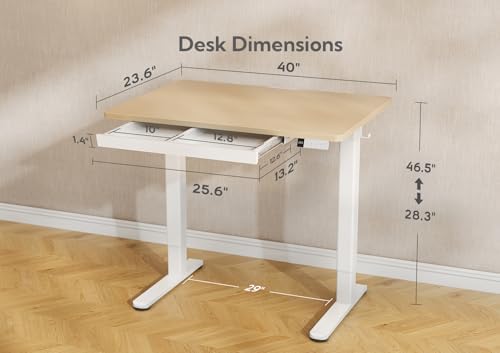 Claiks Standing Desk with Drawer 40 Inch Electric Height Adjustable Natural