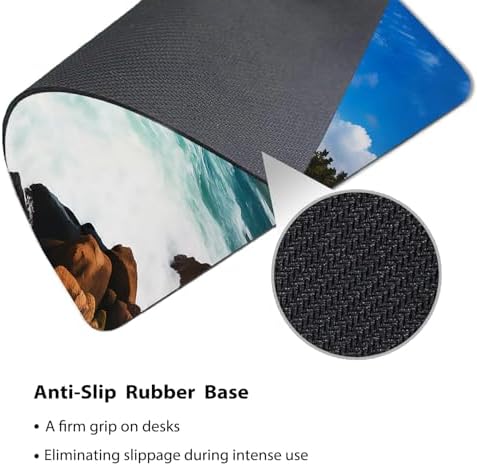 9.5x7.9 Inch Office/Gaming Mouse Pad, Ocean Lighthouse Tropical Island Turquoise Sea Waves Rocks Beach Seaside, Cute Anti-Slip Mat for Desk Decor