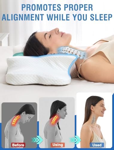DISSA Cervical Neck Pillow for Side Sleepers Ergonomic Contour Memory Foam Pillow with Adjustable Orthopedic Neck Support for Pain Relief - Gift for Christmas & Birthdays - Green