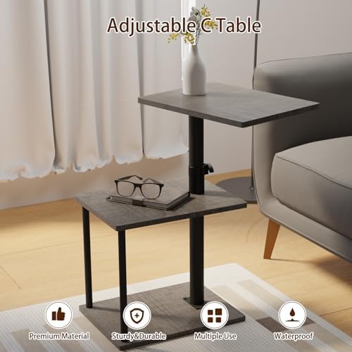 Faesun Swivel Side Table for Couch Arm, Adjustable C End Table for Recliner or Bed, Tv Trays with Storage Shelf for Small Spaces Small Nightstand Table for Living Room, Bedroom，2pc