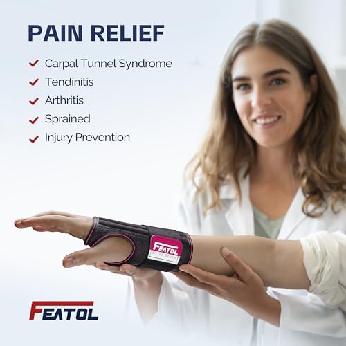 FEATOL 2 Pack Carpal Tunnel Wrist Brace For Work With Wrist Splint, 6.5'' Wrist Brace Night Support For Women Men, Pain Relief For Tendonitis, Arthritis, Pregnancy, Typing, Right and Left Hand, Large