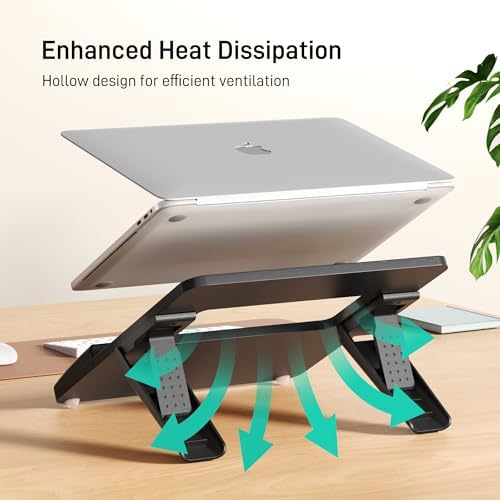 AFOOYO Adjustable Bamboo Laptop Stand,Portable Computer Riser,Ergonomic Notebook Mount with Wrist Rest,Compatible with 9.8-15'' All Laptops,MacBook Air Pro/HP/Dell/Lenovo,Black