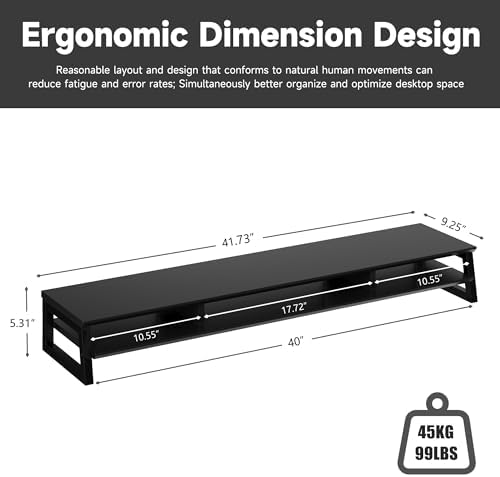 Dual Monitor Stand Riser for Desk, 41.7 Inch Large 2 Tier Computer Monitor Stand for 2 Monitors, Desktop Storage Organizer Shelf with Keyboard Space for Laptop PC Printer, Black