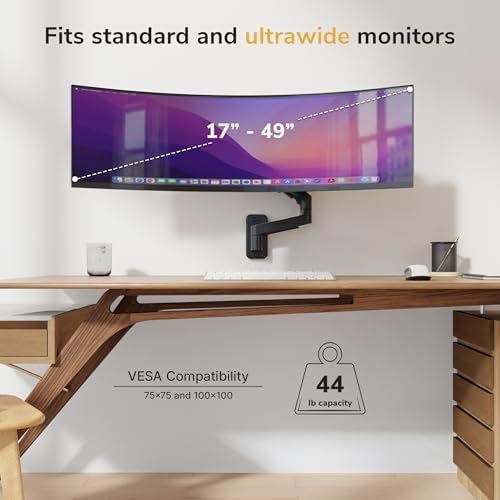 Mount-It! Ultrawide Monitor Wall Mount Arm, 17-49 in, 44 lbs, Gas Spring