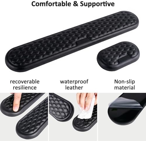 Wrist Rest for Keyboard and Mouse, Ergonomic Memory Foam Keyboard Set with Non-Slip Base, Soft Arm Cushion & Palm Support for Office, Home, Gaming & Laptop Typing, Reduces Fatigue & Strain, Black
