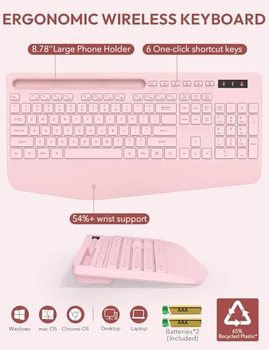 SABLUTE Wireless Keyboard and Mouse Combo, Full Size, Ergonomic Wrist Rest