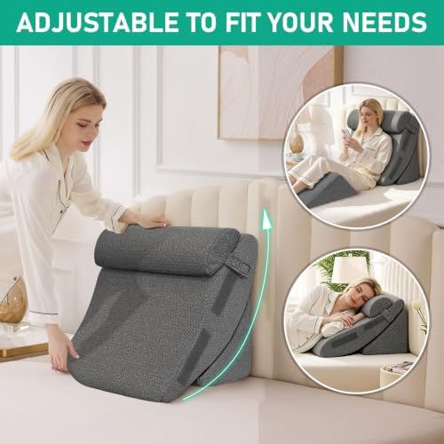 4PCS Wedge Pillow Set for After Surgery, Orthopedic Bed Wedge Pillow for Back Pain Relief, Sitting Up in Bed, Acid Reflux, Adjustable Post Surgery Pillows for GERD, Snoring, Dark Grey
