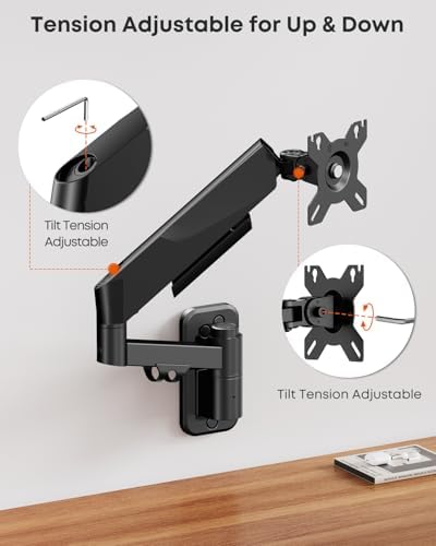 Heavy Duty Single Monitor Arm Wall Mount fits 27-45 Inch Flat/Ultrawide