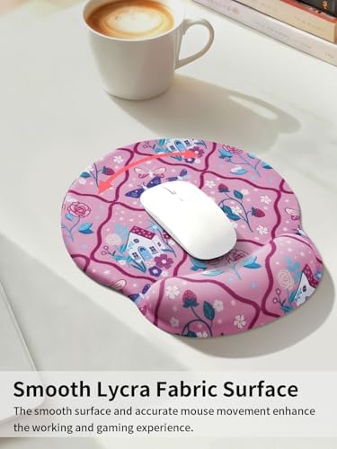 Seorsok Butterfly & Strawberry Mouse Pad with Gel Wrist Support Mouse Pad,Ergonomic Aesthetic,Comfortable Mousepad for Office Game Work Computer,Pain Relief Mousepad with Non-Slip Silicone Base,Purple