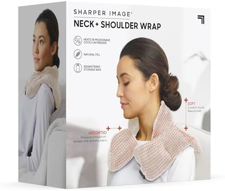 Sharper Image Unscented Heated Neck & Shoulder Wrap - Microwavable Warm & Cooling Plush Pad, Weighted for Pain, Tension & Stress Relief Therapy, Gift for Women & Men
