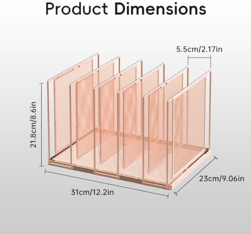 File Organizer for Desk, 5-Section Vertical File Sorter, Paper Holder Organizer Standing Metal File Folder for Office Home Classroom, Rose Gold