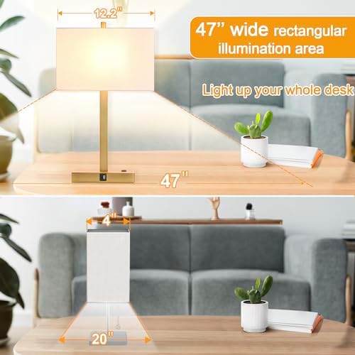 21" Touch Bedside lamps with 2 USB & AC Outlets, 3-Way Dimmable Bedside Table Lamps Set of 2 for Bedroom Living Room Office Reading, White Shade Lamps for Night Stands, 2700K LED Bulbs Included