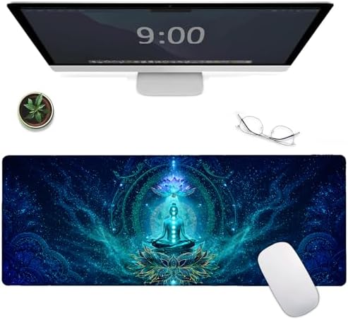 Meditation Gaming Mouse Pad,Spiritual Large Desk Mat, 31.5x11.8x0.12in Extended Non-Slip Rubber Lotus Yoga Art Mousepad, Computer Deskmat Gifts, Laptop Mice Pads Decor for Office Home