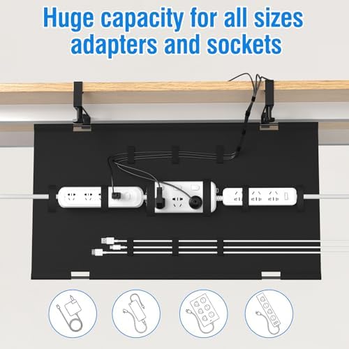 No Drill Under Desk Cable Management Tray, 48" Cord Management Tray with Cable Loop, Upgraded Oxford Fabric Wire Management for Standing Desk - No Damage to Table