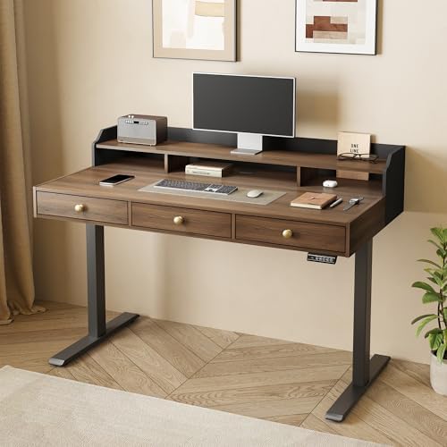 ModernMate Electric Standing Desk with 3 Drawers & Monitor Shelf
