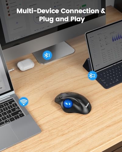 SABLUTE MAM2 Wireless Trackball Mouse Ergonomic with 5 Levels DPI-Blue Ball