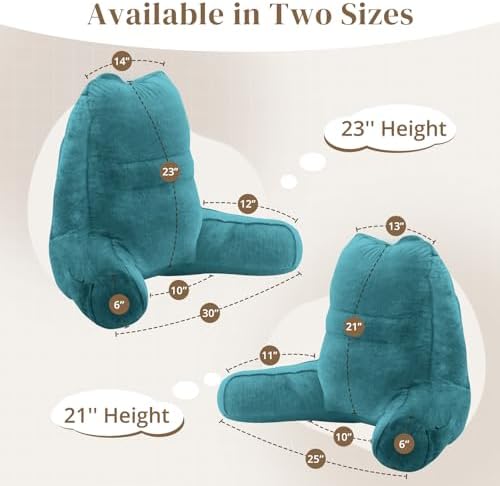 Sasttie Reading Pillow for Bed, Back Pillow for Sitting Up, Teal Blue