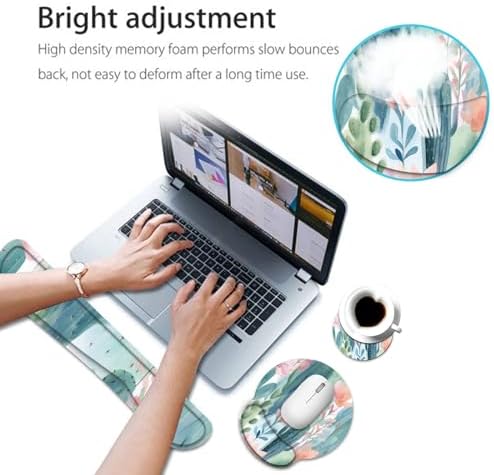 Keyboard Wrist Rest and Mouse Pad Wrist Support Set with Coaster,Ergonomic Mouse Pad,Comfortable for Easy Typing, Pain Relief,Memory Foam Keyboard Pad Set for Laptop Mac,Colorful Cactus