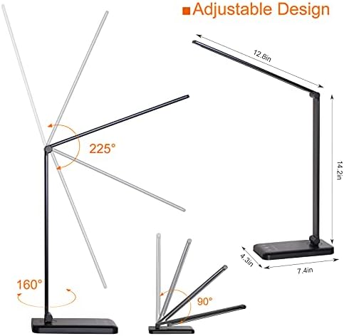 LED Desk Lamp, Eye-Caring Stepless Dimmable Office Table Lamp with USB Charging 4000mAh Battery, Foldable,Touch, 30/60minsTimer,5 Lighting Modes with 5 Brightness Levels.
