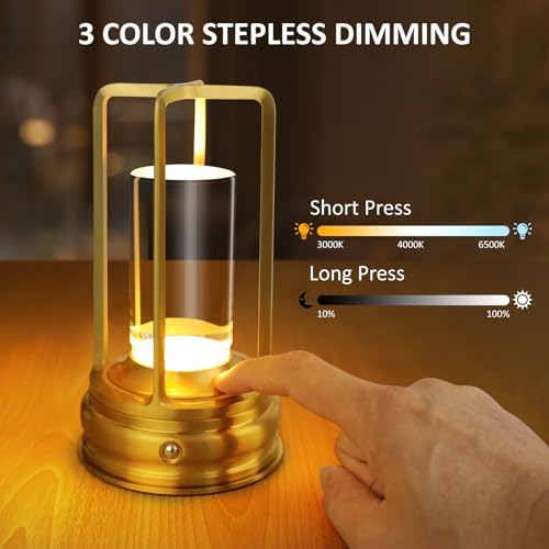 4 Pack Gold Cordless Table Lamp - Portable Rechargeable Lamp, Wireless Lamp for Restaurant Home Dinner Dining Kitchen Outdoor Patio with Metal Construction