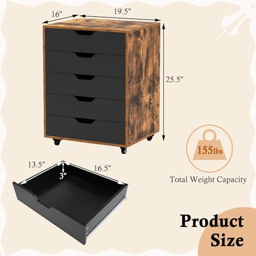 DREAMADE Rolling File Cabinet, 5-Drawer Under Desk File Cabinet
