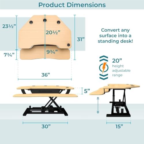VERSADESK PowerPro 36 Inch Electric Corner Standing Desk Converter, Motorized Height Adjustable Sit-Stand Desk Riser, Dual Monitor & Laptop Workstation with Keyboard Tray, Maple