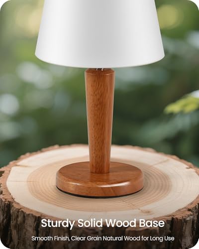 12" Wood Bedside Table Lamps Set of 2, Small Desk Lamps for Small Places, 3 Color Temperatures with Memory, White Linen Shade & E26 Bulbs, for Bedroom Living Room Office LW13TLP205