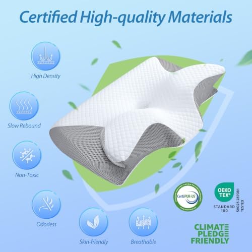 HOMCA Memory Foam Cervical Pillow, 2 in 1 Ergonomic Contour Orthopedic Pillow for Neck Pain, Contoured Support Pillows for Side Back Stomach Sleepers