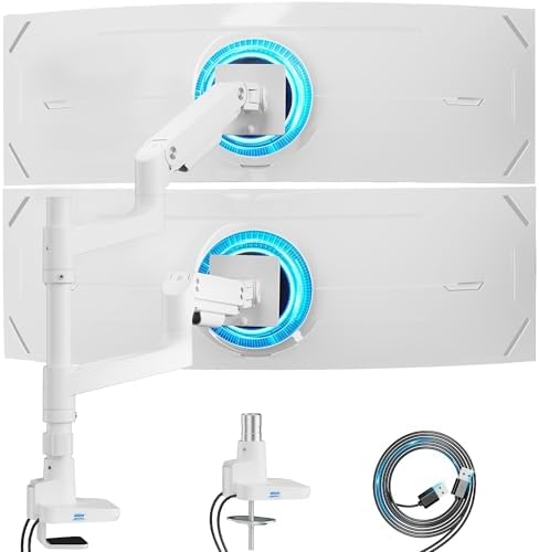 ARES WING White Ultrawide Dual Monitor Mount with USB A/C for 17 to 49 Inch