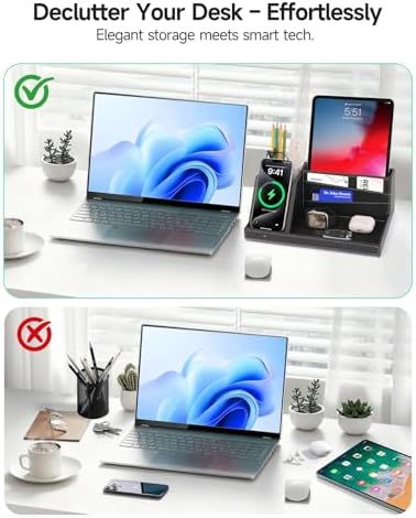 Fast Wireless Charging Station with Desk Organizer for iPhone 17/16/15/15 Pro/14/14 Pro Max/14 Pro/14 Plus/13/13 Pro Max/13 Pro/and iPhone 12/11 Series, Nightstand Desktop Organizer for Home Office
