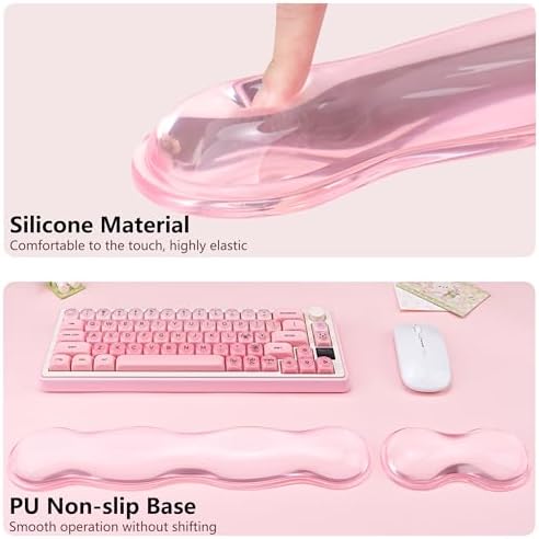 Gel Wrist Rest for Keyboard and Mouse - Pink Soft Ergonomic Silicone Wrist Rest, Clear Cute Desk Accessories for Gaming, Computer, Laptop