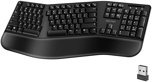 Delton Wireless Ergonomic Keyboard, 2.4G USB Dongle Full-Size Keyboard