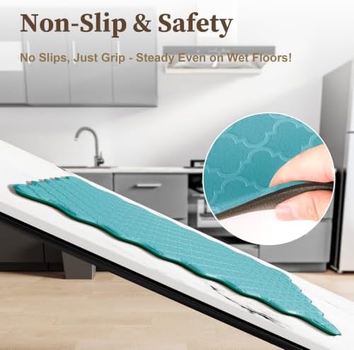 Arenarug Upgrade Scalloped Embossed Kitchen Mats for Floor 2PCS Cushioned Anti Fatigue Waterproof Foam Kitchen Rugs Non Slip Washable Comfort Standing Mat for Sink Laundry, 17.3"x30"+17.3"x59", Blue