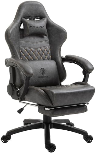 Dowinx Gaming Chair Big and Tall, Ergonomic PC Gaming Chair with Footrest & Massage, Racing Style Reclining Computer Chair for Adults, 400LBS Capacity - Heavy Duty Gamer Chair (Grey)