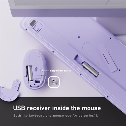 UBOTIE Wireless Keyboard and Mouse Combo, Phone Holder (Purple Colorful)