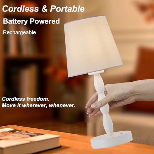 CASTLELIFE Rechargeable Cordless Table Lamp, 5000mAh Battery Powered Touch Desk Lamp, 3-Level & Stepless Dimmable Night Light, Portable Bedside Lamp for Bedroom, Outdoor, Bulb Included, White